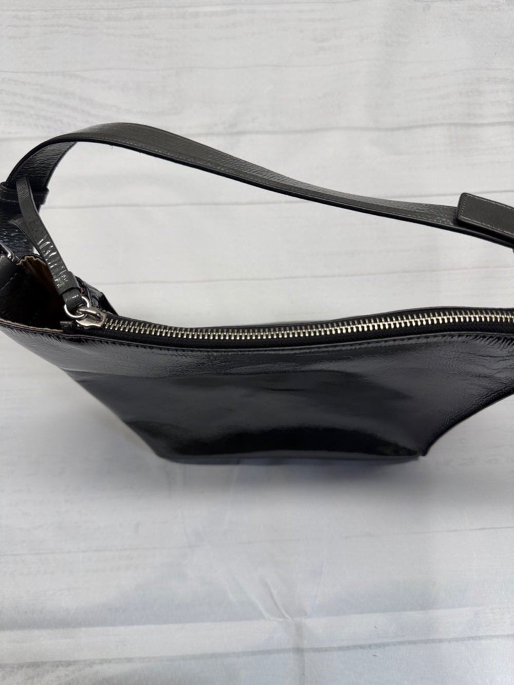 All Saints Kita Ash Gray Patent Leather Shoulder Bag Purse - Picture 4 of 10